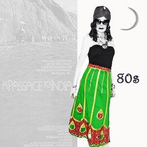 Vintage Boho Colorful Skirt with Bells & Mirrors Ethnic Banjara Midi - 80s